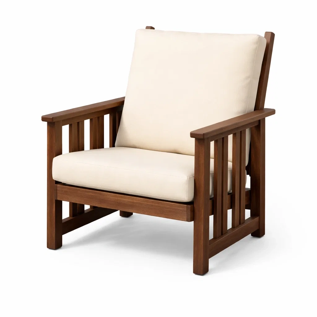 Fauteuil de détente en bois avec coussins en tissu crème-PURECUSHIONHOME