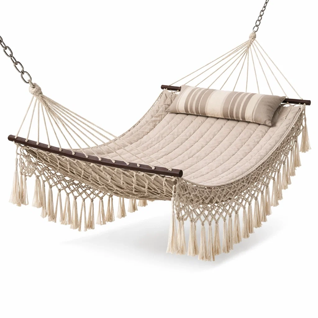 Hamac en coton et polyester avec coussin crème-PURECUSHIONHOME