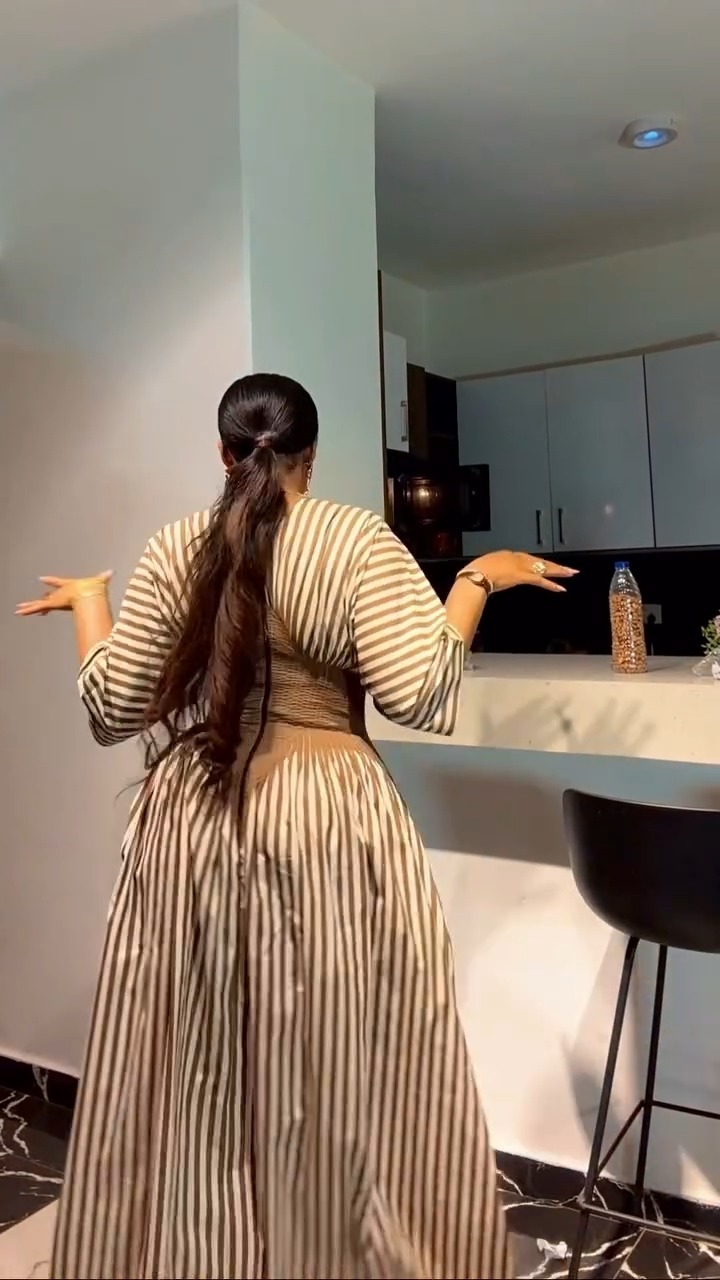 Oversized Striped Sleeve Smocked Waist Maxi Dress