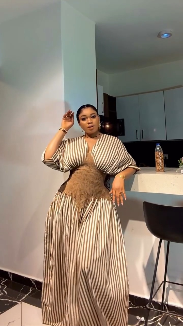 Oversized Striped Sleeve Smocked Waist Maxi Dress