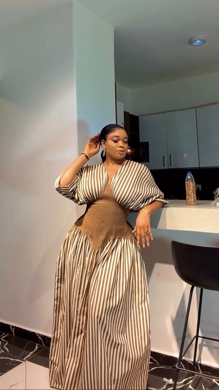 Oversized Striped Sleeve Smocked Waist Maxi Dress