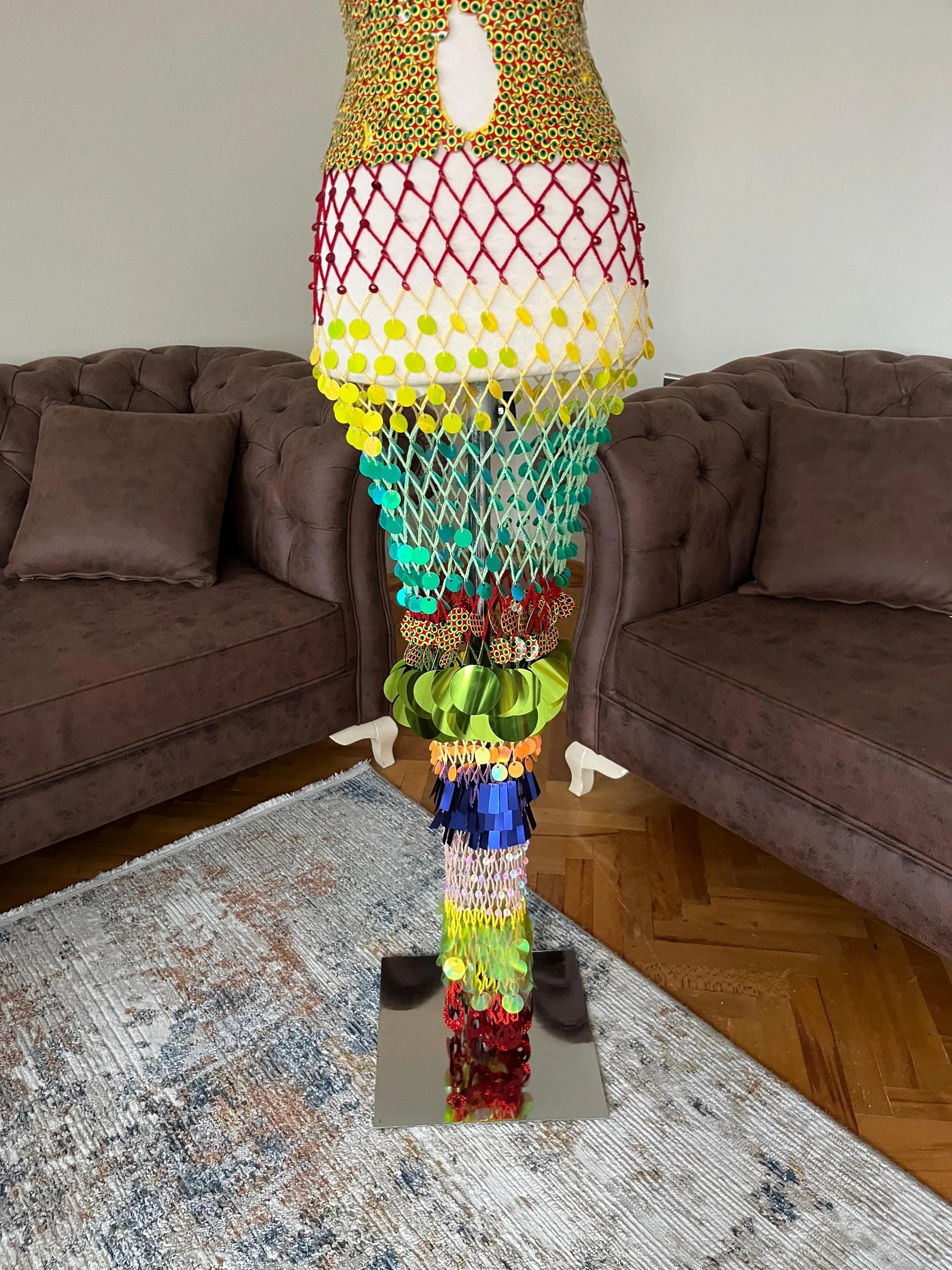 Rainbow Sequin Crochet Maxi Dress