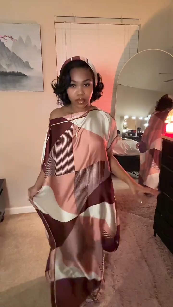 One-Shoulder Geo Print Kaftan Dress