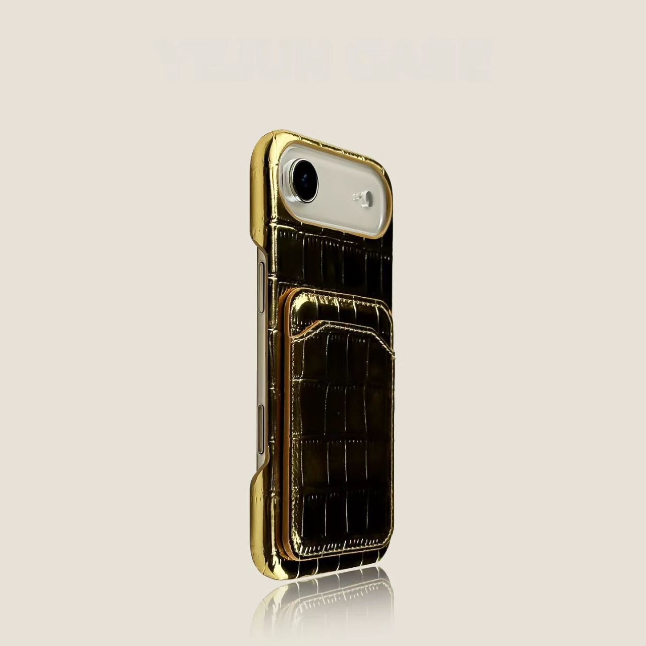 Croc embossed iPhone wallet case with card holder gold luxury slim cover