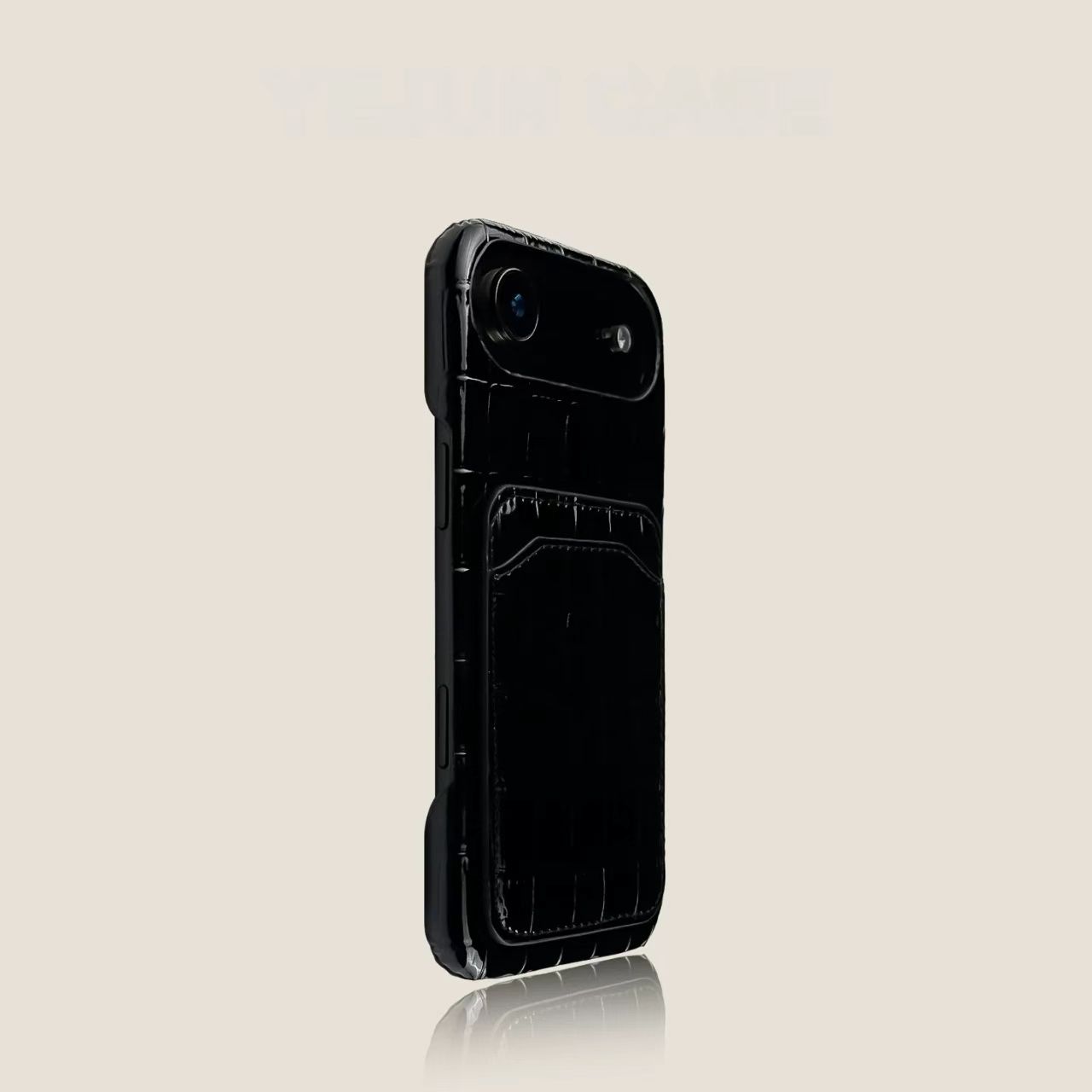 Croc embossed iPhone wallet case with card holder black luxury slim cover