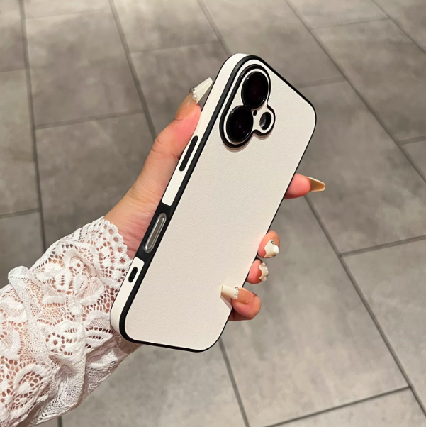 Hand holding white iPhone case, real-life view of slim fit and contrast bumper design