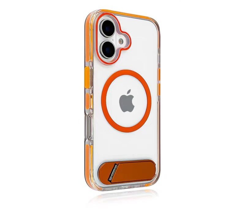 Clear magnetic ring iPhone case with orange bumper frame, slim protective cover