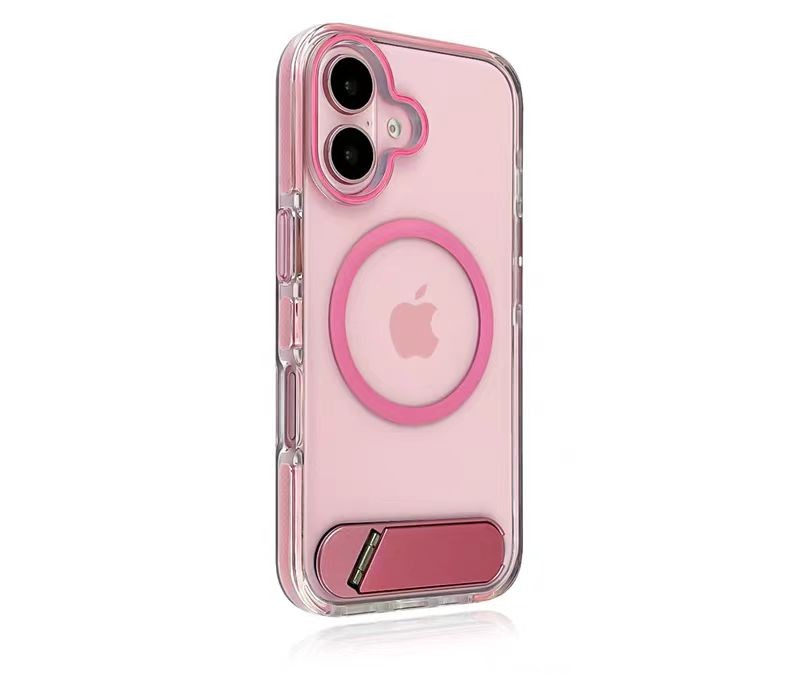 Clear iPhone case with pink magnetic ring design, slim protective phone cover