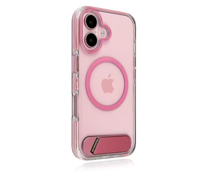 Clear iPhone case with pink magnetic ring design, slim protective phone cover