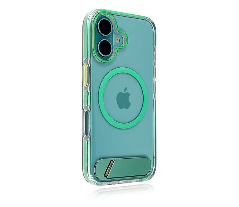 Clear magnetic ring iPhone case with green bumper, lightweight everyday protection