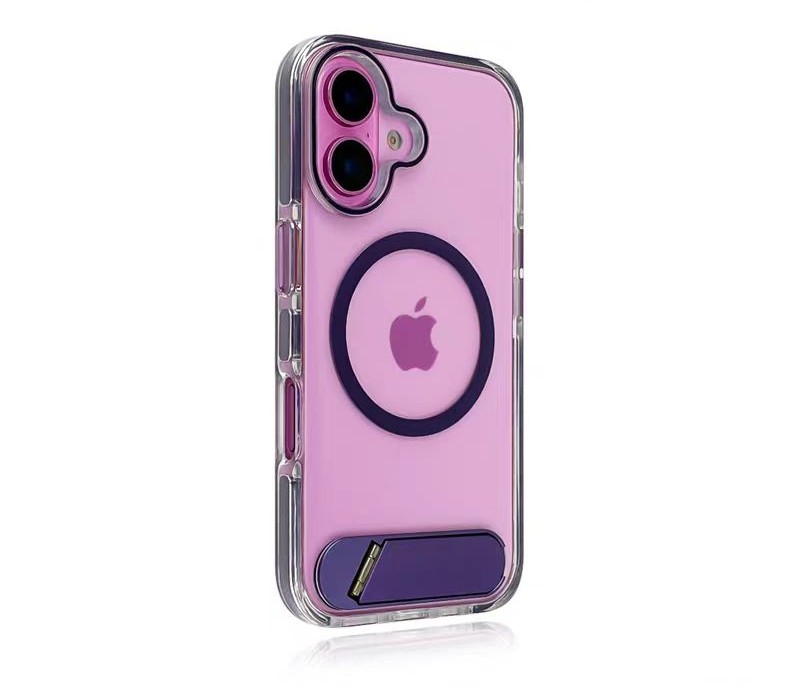 Transparent magnetic ring iPhone case in purple edge, scratch-resistant slim fit