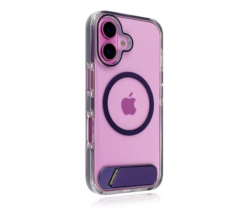 Transparent magnetic ring iPhone case in purple edge, scratch-resistant slim fit