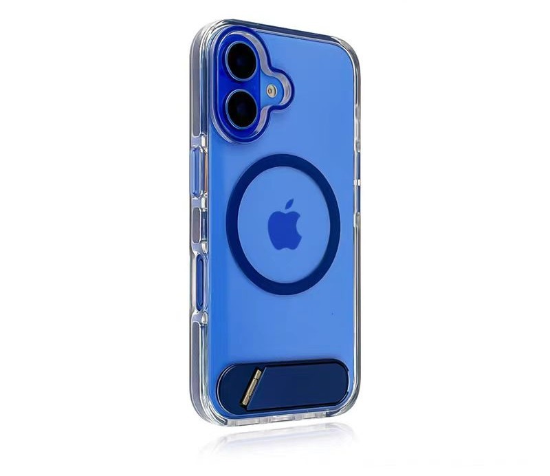 Clear magnetic ring iPhone case with blue bumper, slim fit shock-guard cover