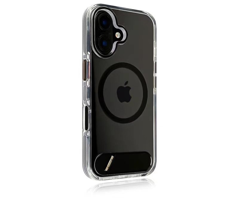 Clear magnetic ring iPhone case with black bumper, sleek minimalist protection