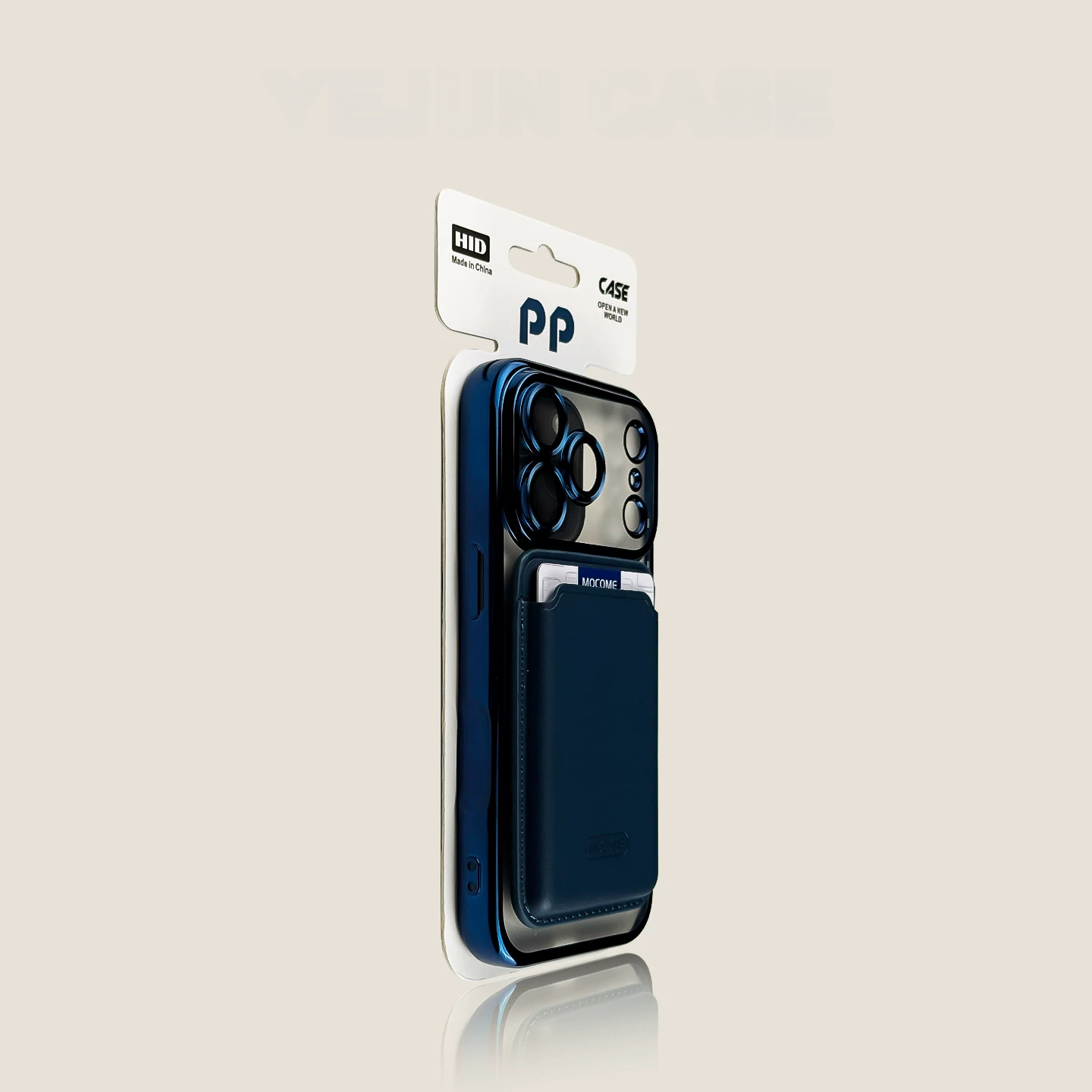 Slim iPhone case with card holder sapphire blue wallet protective cover