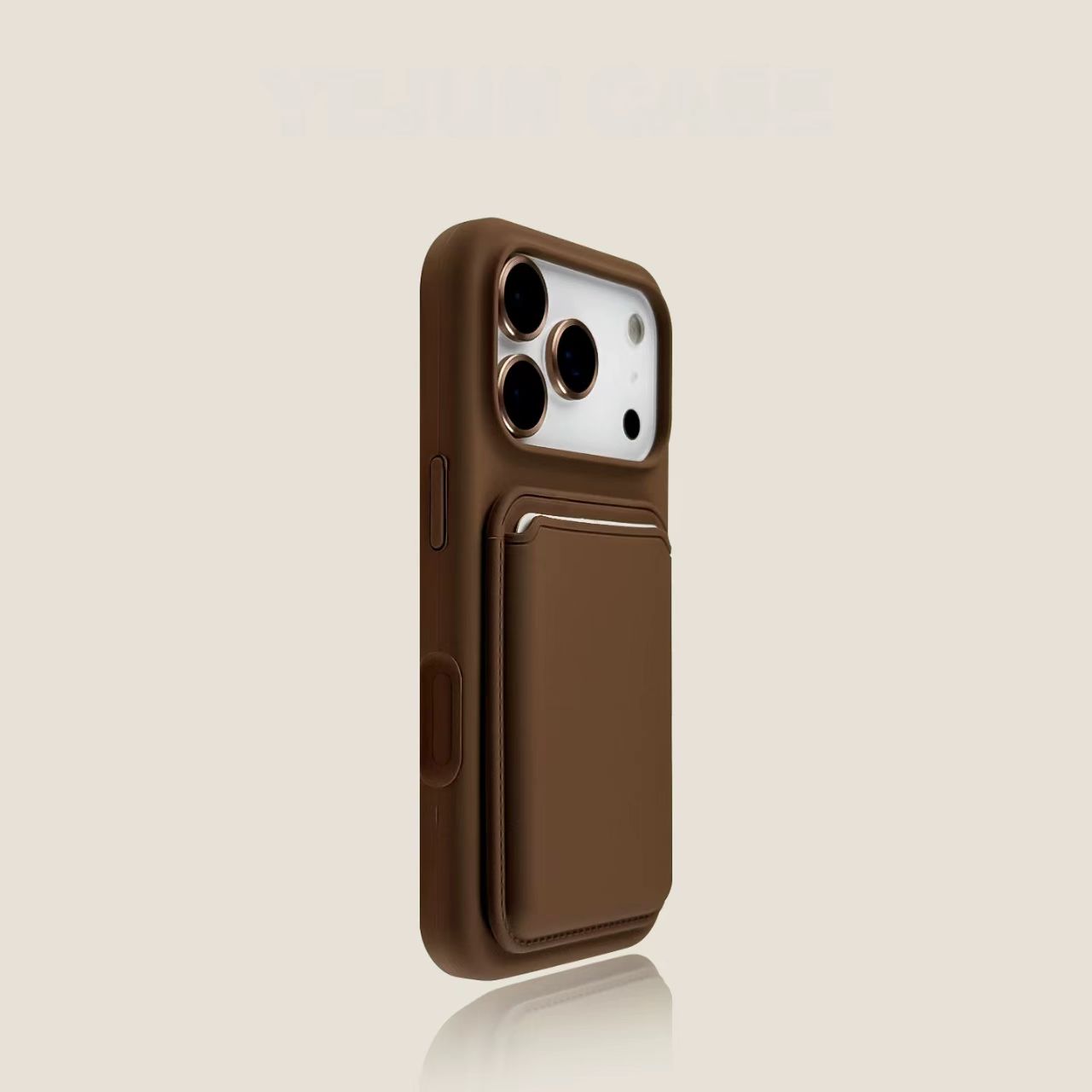 Slim iPhone case with card holder brown minimalist wallet protective cover