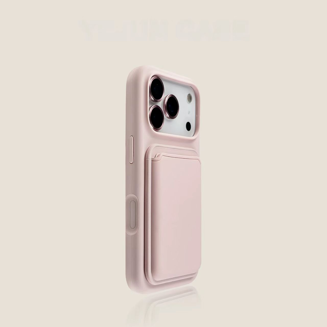 Slim iPhone case with card holder pink minimalist wallet protective cover