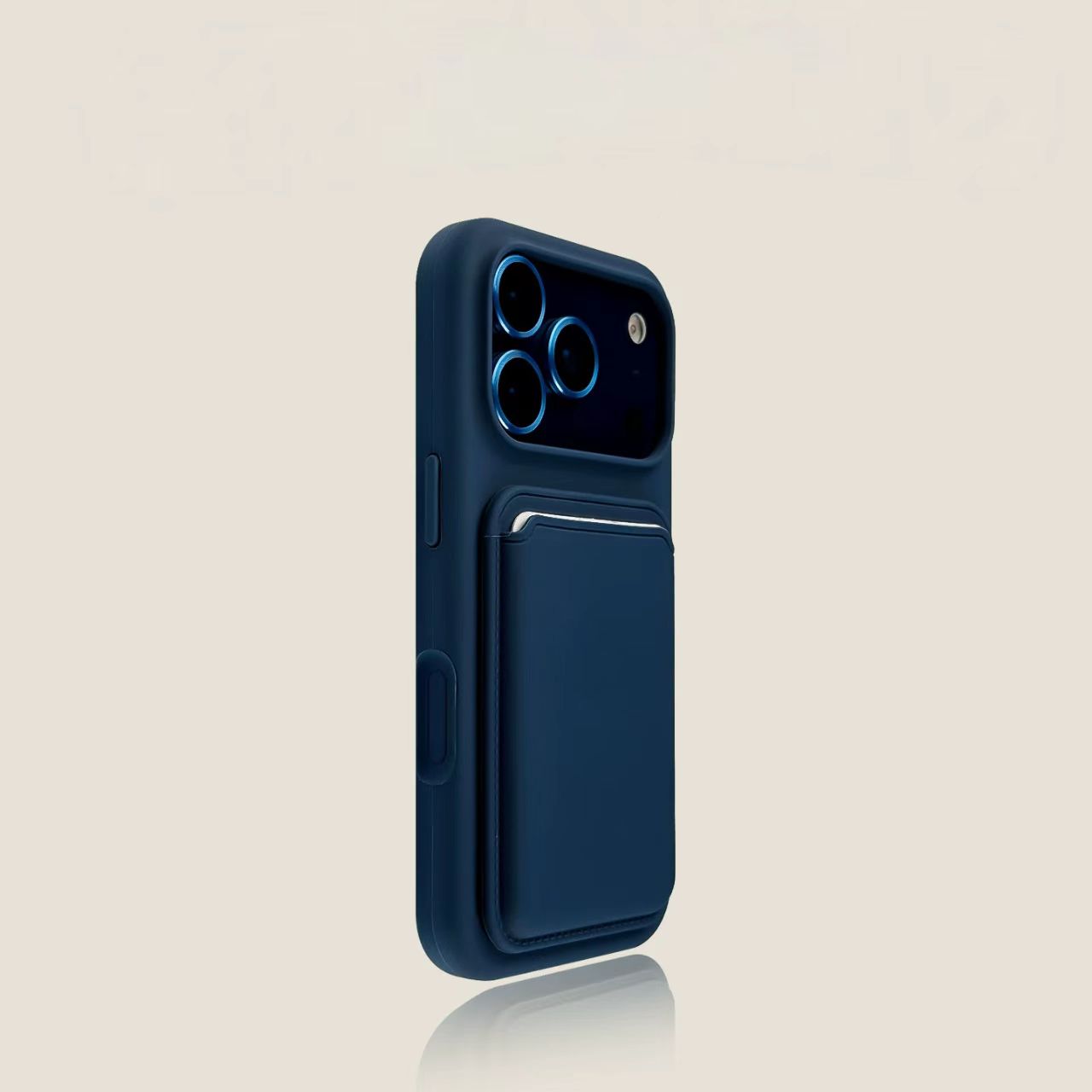 Slim iPhone case with card holder dark blue minimalist wallet cover