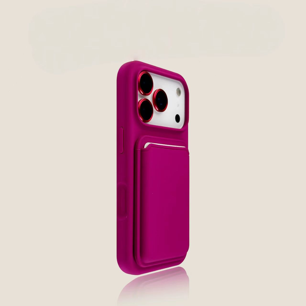 Slim iPhone case with card holder red minimalist wallet protective cover