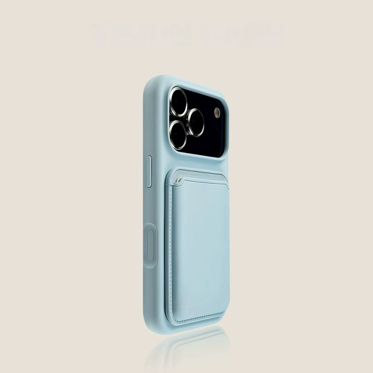 Slim iPhone case with card holder light blue minimalist wallet cover