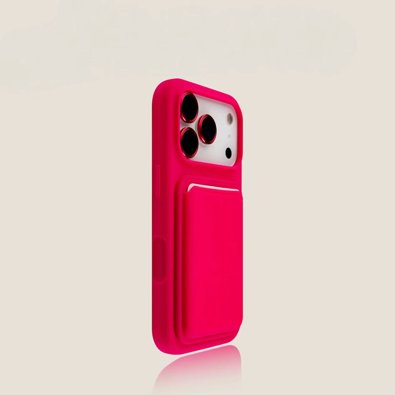 Slim iPhone case with card holder rose red minimalist wallet protective cover