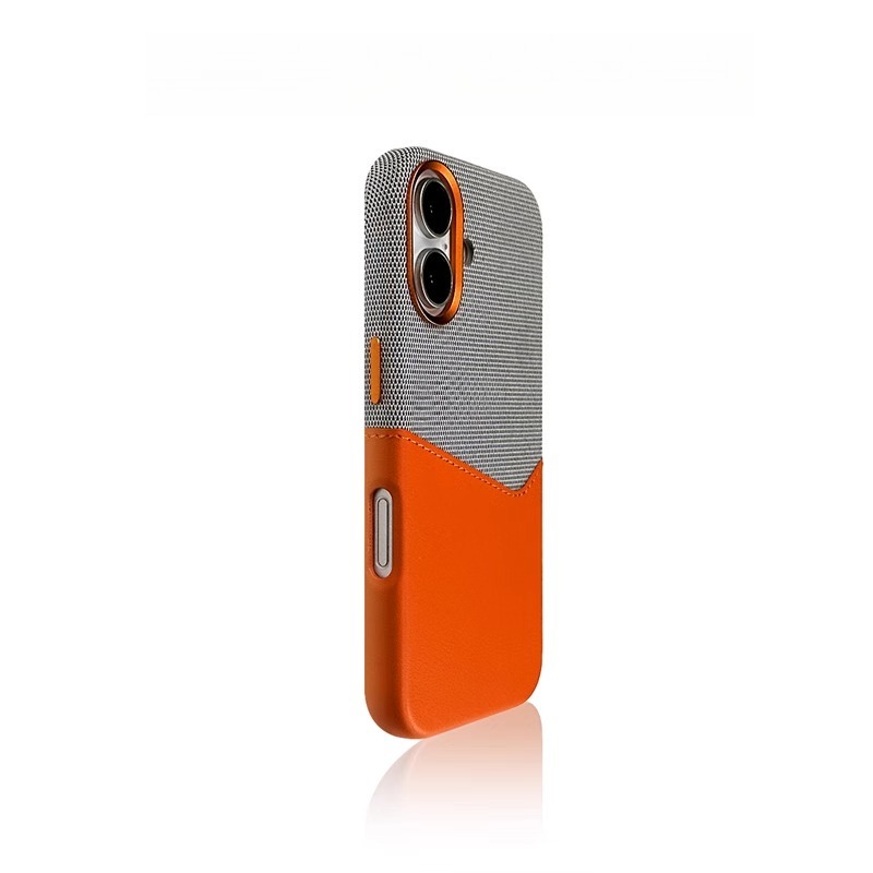 Orange color-block iPhone case, geometric two-tone protective phone cover