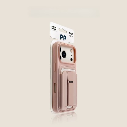 Pink iPhone case with folding stand, new style, drop-proof, simple design, large perforated leather.