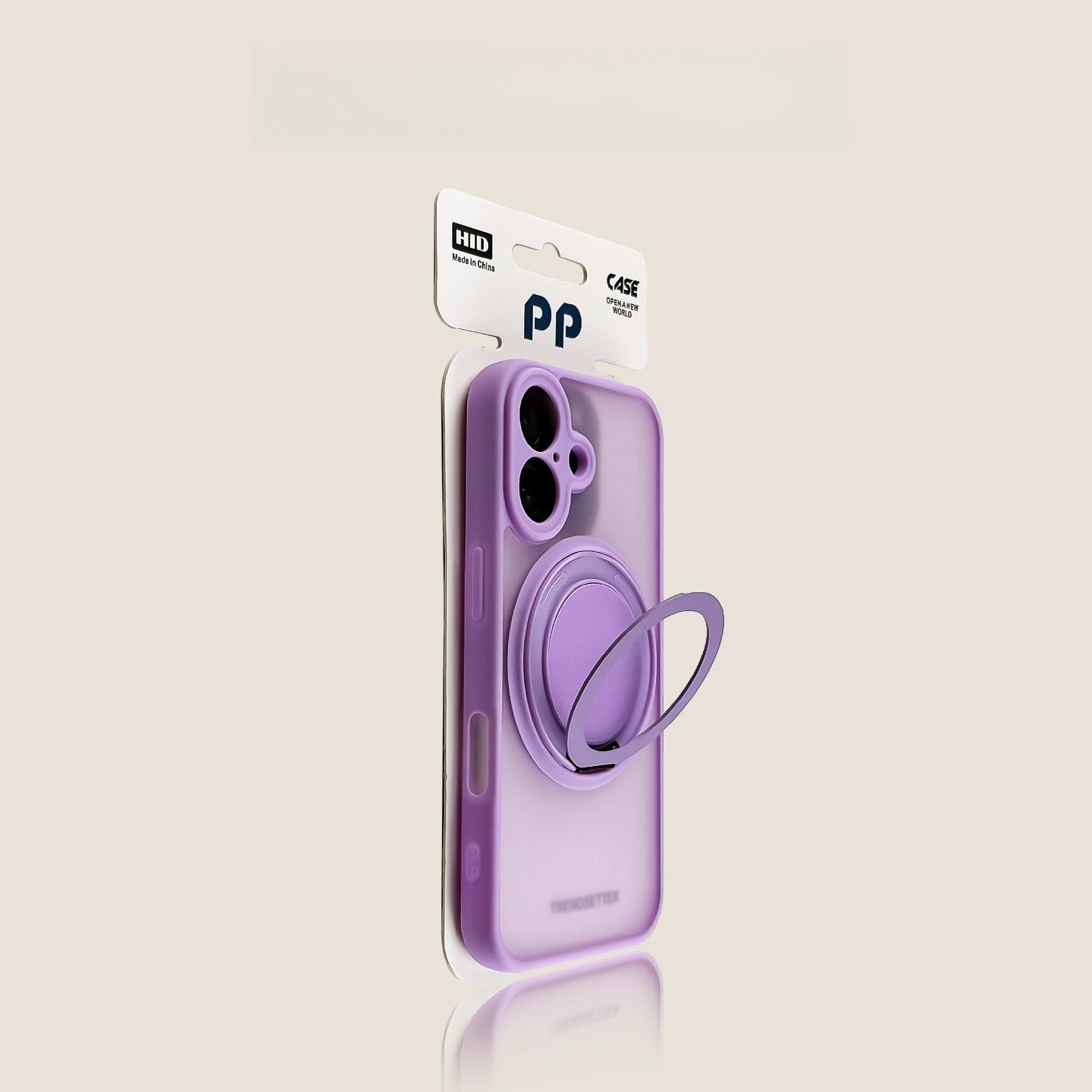 Purple MagSafe-compatible iPhone case with magnetic ring grip, slim protective cover