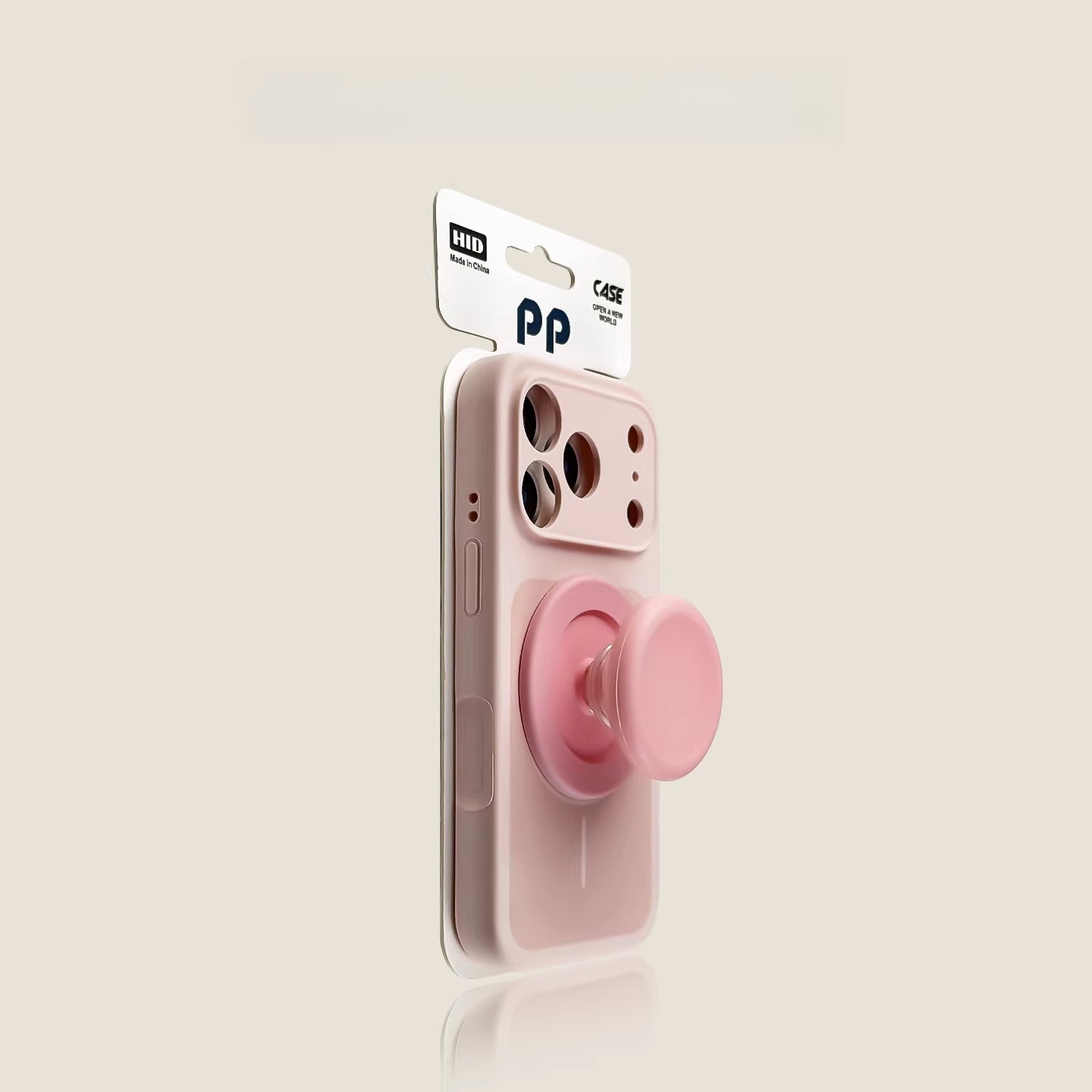 Pink MagSafe iPhone case with magnetic grip stand, matte finish, shockproof protection