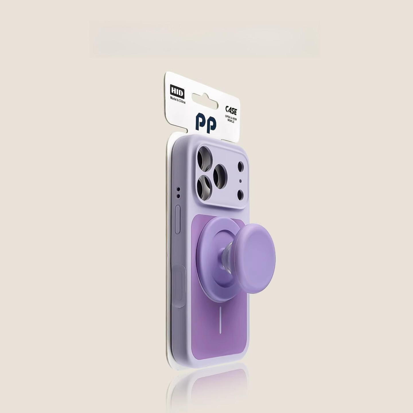 Purple MagSafe iPhone case with magnetic grip stand, matte finish, shockproof protection