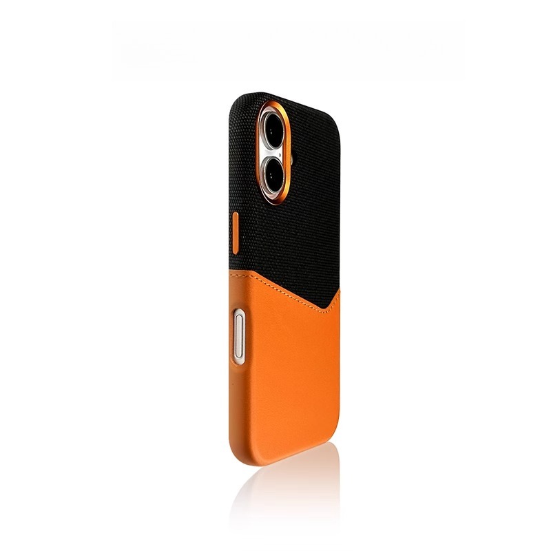 Brown color-block iPhone case, classic geometric two-tone protective phone cover