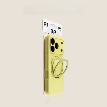 Bright yellow MagSafe-compatible iPhone case with heart grip, slim protective cove
