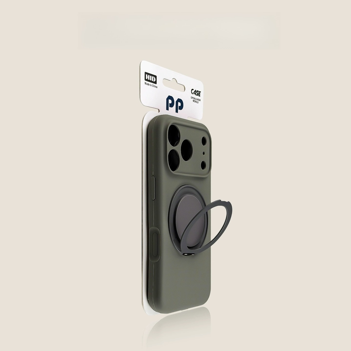 Dark gray MagSafe-compatible iPhone case with heart grip, slim protective cover
