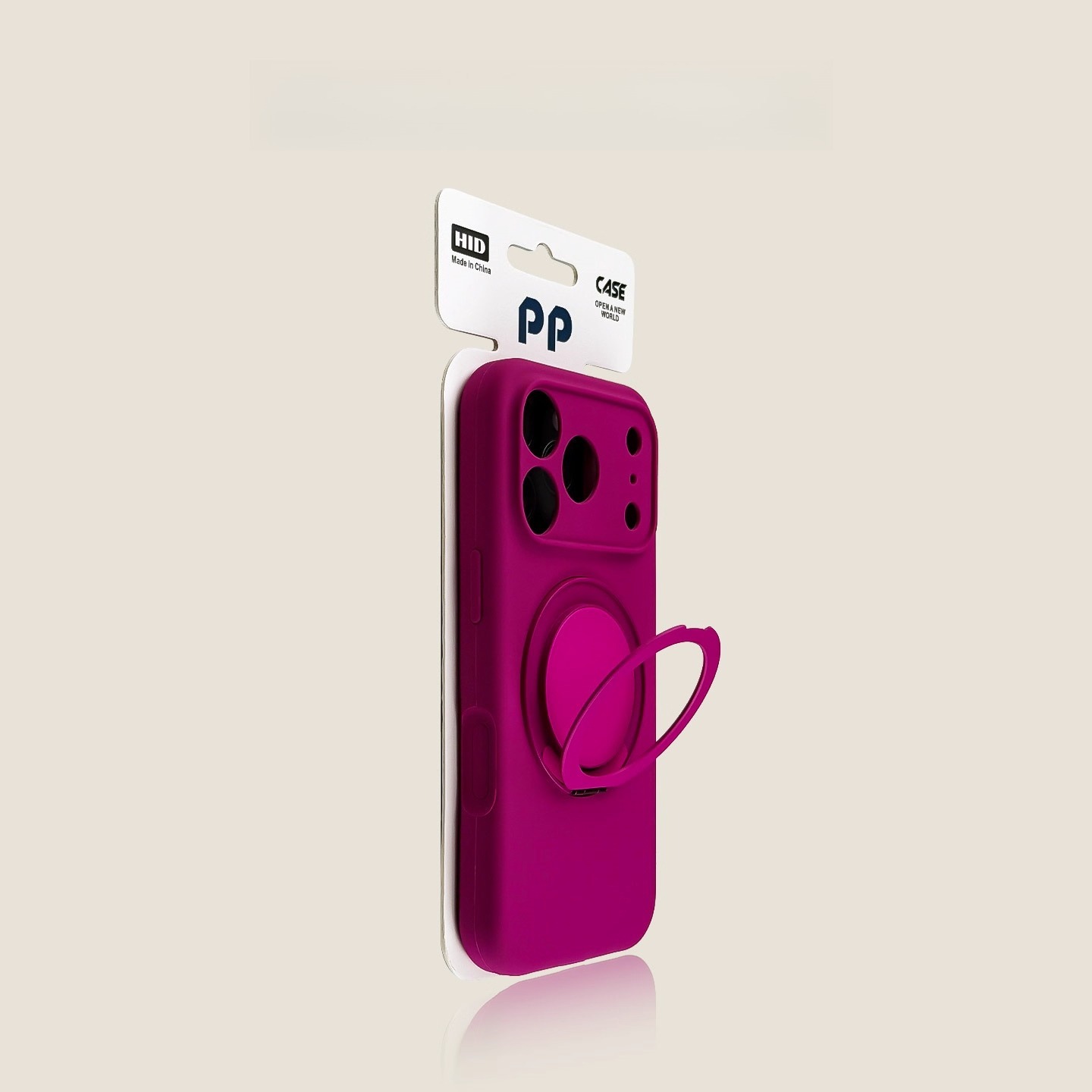 Fuchsia red MagSafe-compatible iPhone case with heart grip, slim protective cover