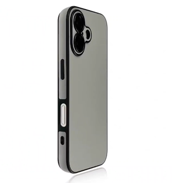 Gray slim iPhone case with contrast bumper, modern neutral solid-color protective cover
