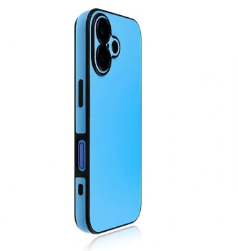 Bright blue slim iPhone case with contrast bumper, modern solid-color protective phone case