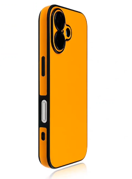 Orange slim iPhone case with contrast bumper, vibrant solid-color minimalist protective case