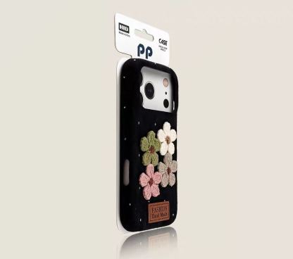 Vintage wood grain daisy iPhone case black floral protective cover
