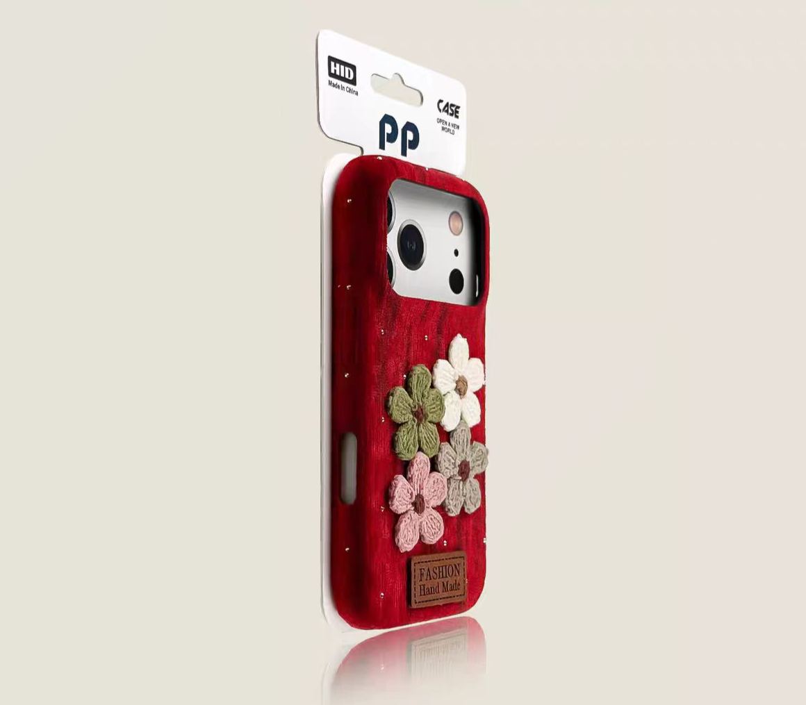 Vintage wood grain daisy iPhone case red floral protective cover