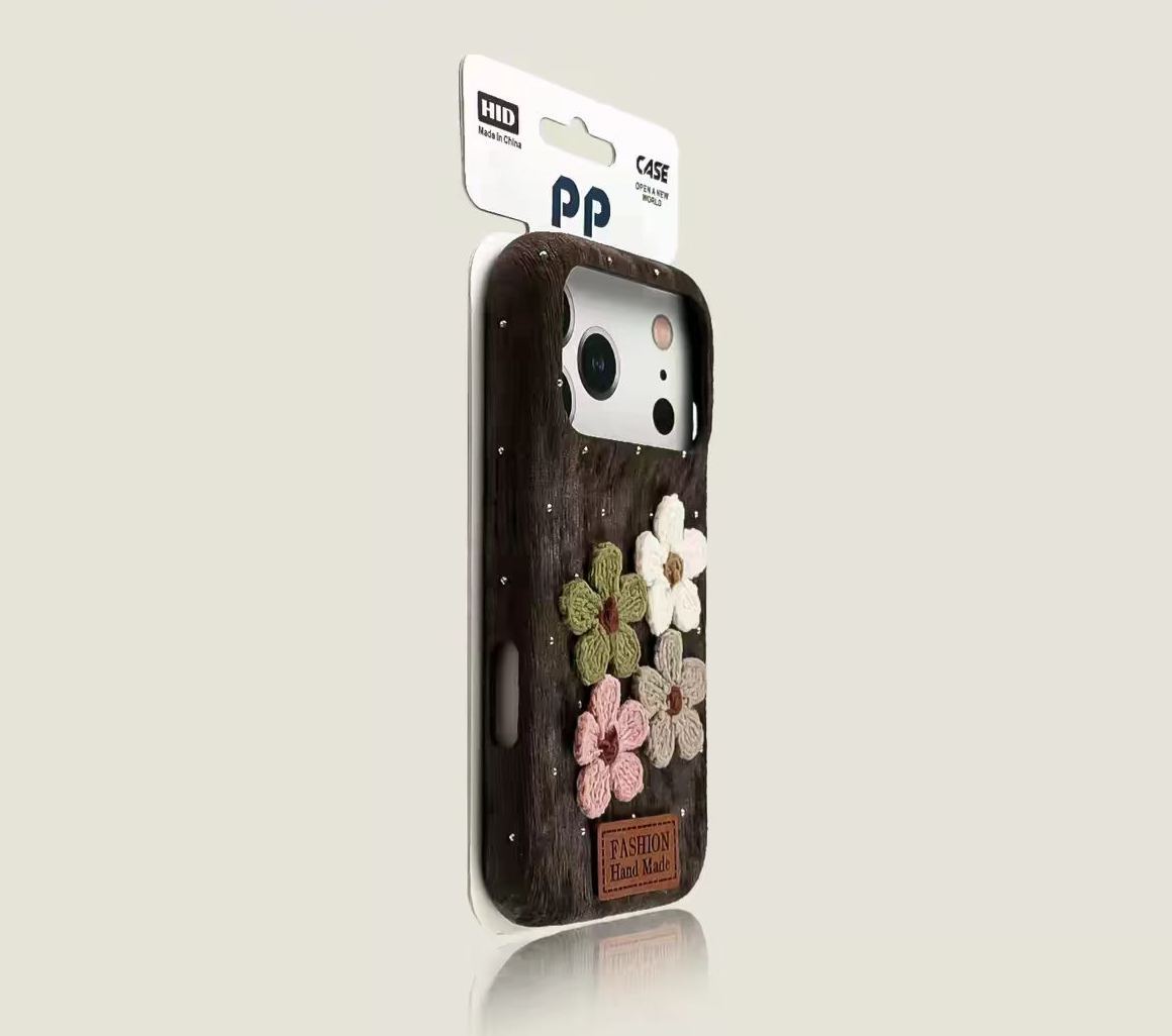 Vintage wood grain daisy iPhone case deep brown floral protective cover