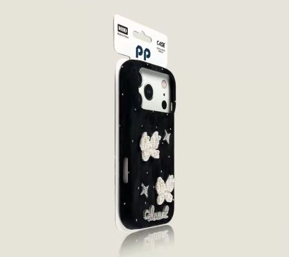 Vintage butterfly speckled iPhone case black aesthetic protective cover