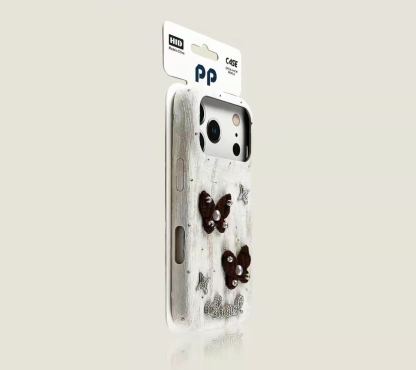 Vintage butterfly speckled iPhone case white aesthetic protective cover