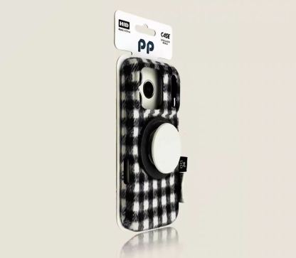Gingham check iPhone case black MagSafe compatible plaid protective cover