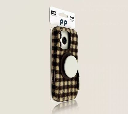 Gingham check iPhone case brown MagSafe compatible plaid protective cover
