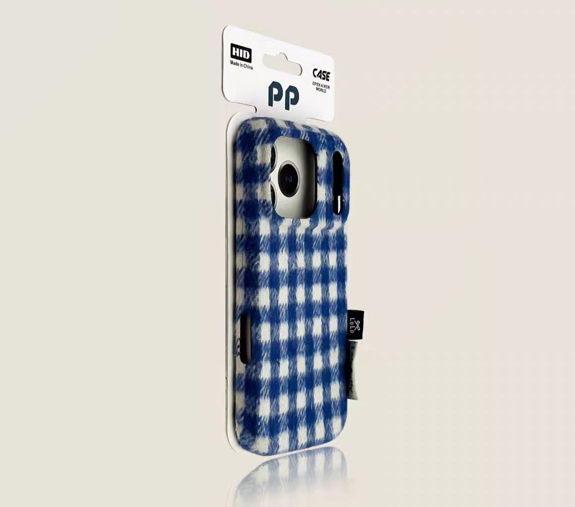  Gingham check iPhone case blue MagSafe compatible plaid protective cover