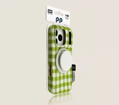 Gingham check iPhone case yellow MagSafe compatible plaid protective cover