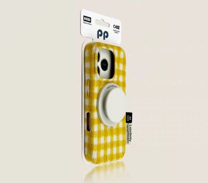 Gingham check iPhone case pink MagSafe compatible plaid protective cover