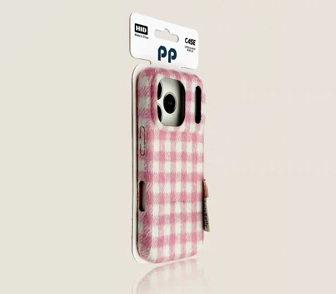 Gingham check iPhone case red MagSafe compatible plaid protective cover