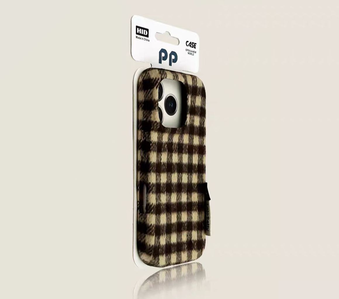 Gingham check iPhone case brown plaid slim protective cover