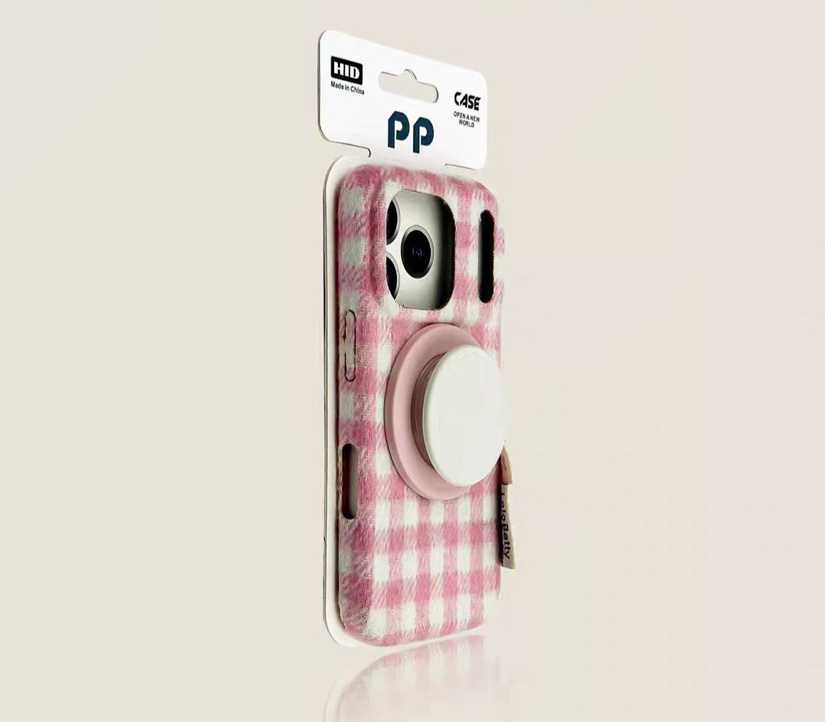 Gingham check iPhone case pink plaid slim protective cover